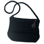 The Sak Black Crochet Knit Shoulder Bag with Silver Charm Casual Everyday Handbag Photo 0