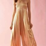 Free People Julie One Piece Wide Leg Boho Gold Jumpsuit Size XL Belle of Georgie Photo 0