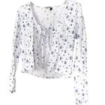 ASOS  White Blue Floral Light Knit Tie Front Cardigan Size 4 Photo 2