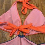 NWT Boden resin ring one piece swimsuit Clementine colorblock Orange Blue Halter Size 14 Photo 5