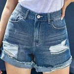 H&M  Divided Distressed Cuffed Denim Shorts Mom Jean Button Fly Medium Wash Blue Photo 0
