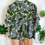 Trovata Birds of Paradise 100% Linen Blue Green Tropical Short Sleeve Small Top Green Photo 2
