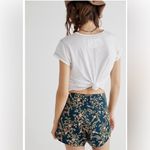 Free People Momo New York Floral Embroidered Silk Shorts X  Turquoise Medium Boho Photo 2