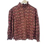 April Cornell Top Medium Floral Brown Button Retro Cottagecore Boho Peasant Photo 0