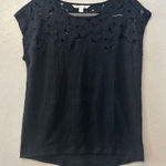 LC Lauren Conrad ⭐️ black short sleeve 100% linen shirt with floral lace small Photo 0