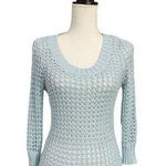 Rue 21 Open Knit Lightweight 3/4 Sleeve Hi Low Sweater Blue Small Photo 0