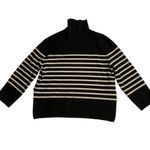H&M Women's Turtleneck Pullover Sweater Black Beige Striped Size S Knit Cozy Photo 3