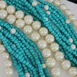 Statement Turquoise Seed Bead and Faux Pearl Necklace Cross Pendant Set Blue Photo 7