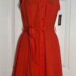 DKNY NWT orange sleeveless button up pleated dress Photo 0