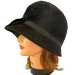 Vintage Italian Brigitte Lilli of California Black Wool Grosgrain Bow Cloche Hat Photo 2
