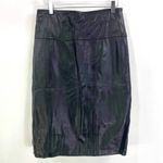 90s LA NAUVELLE RENAISSANCE Vintage Black Leather Skirt Photo 9