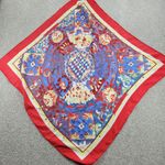 VINTAGE Womens CATHAYA 100% Silk Scarf Wrap 34"X34" Red Blue Multi Print Square Photo 15