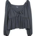 EXPRESS Black Long Sleeve Square Neck Tie Front Peplum Blouse Top XL Photo 0