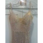 Sherri Hill  Sequin Gown Gold Formal Prom Evening Dress Open Back Slit Size 8 Photo 2