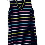 Crown & Ivy Ruffle V-Neck Navy Striped Sleeveless Dress Casual Career Job Medium Photo 0