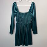 Gap Smocked Velvet Long Sleeve Square Neck Mini Party Dress Pine Green Photo 5