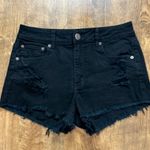 American Eagle  High Rise Festival Jean Shorts Sz 10 Black Stretch Denim Distress Photo 0
