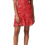 Parker  Krislyn Dress in Red Aurora 16 Womens Floral Chiffon Faux Wrap Photo 3