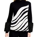 Alfani Black and Cream Turtleneck Sweater with Faux Fur Cuffs Photo 0