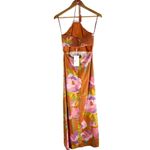 CAROLINE CONSTAS Linen Blend Halter Printed Midi Dress Size US XS Photo 3