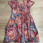 Sundance  Vivian Silk Pink Blue Ruffle Floral Short Sleeve Flutter Dress Size 8 Photo 0