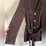 Carolyn Taylor chocolate brown button front cable knit cardigan with belt Photo 5