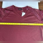 XL Women Waffle Top with Lace Sleeves Maroon NWT vneck Red Photo 7