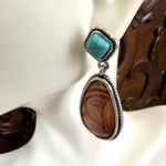 Bohemian brown sunflower silver pendant earrings Photo 7