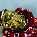 Creepy Clown Pin Brooch Gold Tone Enamel Hat Ruffled Red Collar Smiling Vintage Photo 7