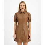Kit & Sky Womens Faux Leather Puff Sleeves Mini Shirtdress Juniors Brown Size XXL Photo 1
