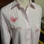 Las Olas Vintage 90s  Butterfly Embroidered Pink Striped Shirt Womens L button up Photo 1