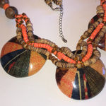 Multi Strand Beaded Neutral Tone Boho Chunky Statement Necklace Brown Photo 2