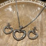 Brighton Silver Snake Chain Open Heart Crystal Necklace & Matching Earrings Photo 3