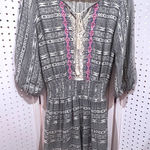 Flying Tomato  Boho Aztec Print Embroidered Lace Trimmed Smocked Waist Dress M Photo 0