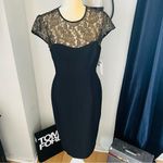 Maggy London Black Stretch Crepe Gold Lace Illusion Dress, Black, Size 8, NWT Photo 3