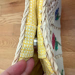 Woven Corn Husk Bag with Beaded‎ Embroidery Flowers and Leather Handle Gold Photo 9