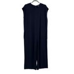 Eileen Fisher  Wide Leg Jumpsuit Fine Tencel Stretch Jersey Ink Blue Size Large Photo 2