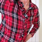 Forever 21  red and black plaid button cotton shirt ruffle S Photo 2