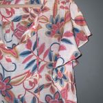 Counterparts Pink and Blue Floral Ruffle Short Sleeve Tie Front Blouse Large Photo 2