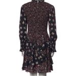 Rebecca Taylor  Ruffled Long Sleeve Silk Smocked High Neck Black Floral Dress Photo 4