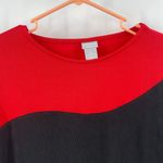 Chico's  TRAVELERS Shirt Size 12/14 Top Red Black Colorblock Wave Travel Vacation Photo 5