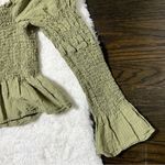 Topshop  Green Shirred Long Sleeve Peplum Hem Blouse Photo 6