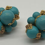 Joan Rivers Vintage Cluster Earrings Faux Turquoise Bead Gold Clip On Photo 0
