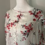 Lulus Tender Love white & pink floral sheer long sleeve button-front top size M Photo 4