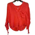 Free People Coral V Neck Woven Gauze Weave Knit Long Sleeve Blouse Small Photo 0