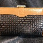TED LAPIDUS Leather and Monogramed Hinged Wallet Clutch Engraved Clasp Photo 0