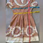 Retro Style Border Print Midi Dress by European Designer Langbow Sz 6 Brown Photo 6