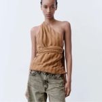 ZARA  Asymmetrical One Shoulder Wrap Halter Beaded Boho Top Size Medium NWT Photo 3