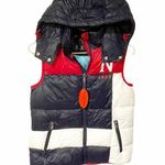 Nautica Unisex Small Red White Blue Puffer Spellout Hooded Full Zip Vest Photo 0