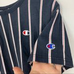 Champion Blue Striped Cropped Basic Round Neck Short Sleeve Logo T-shirt Sz S Photo 7